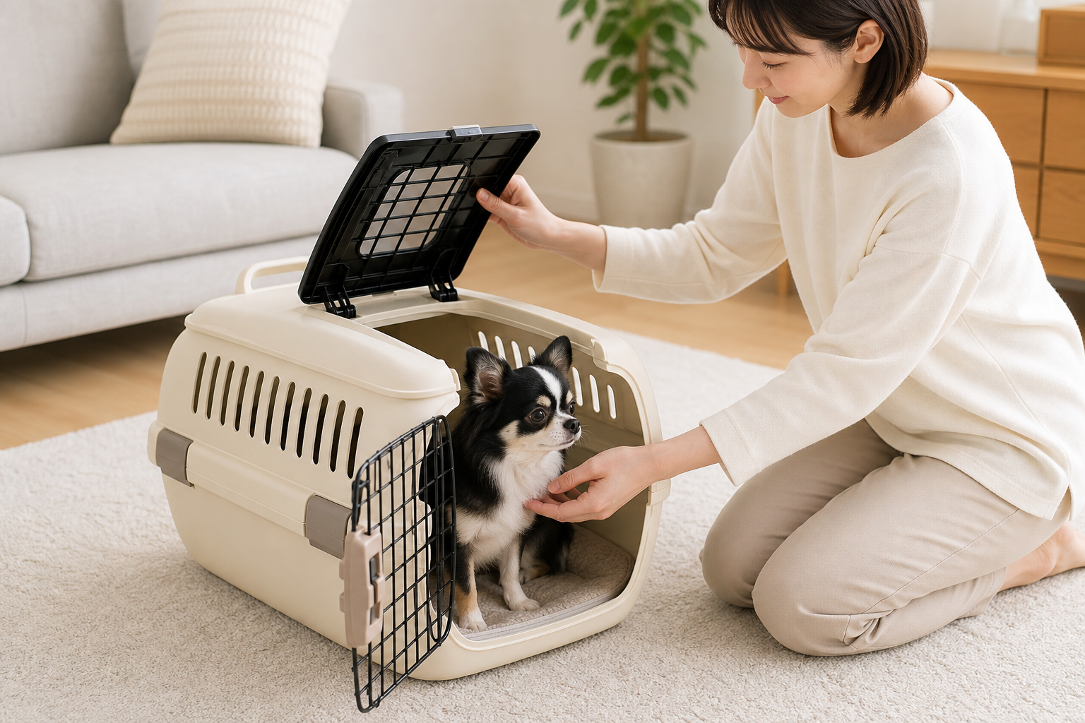 リッチェル キャンピングキャリー 折りたたみ M（アイボリー）の紹介画像4