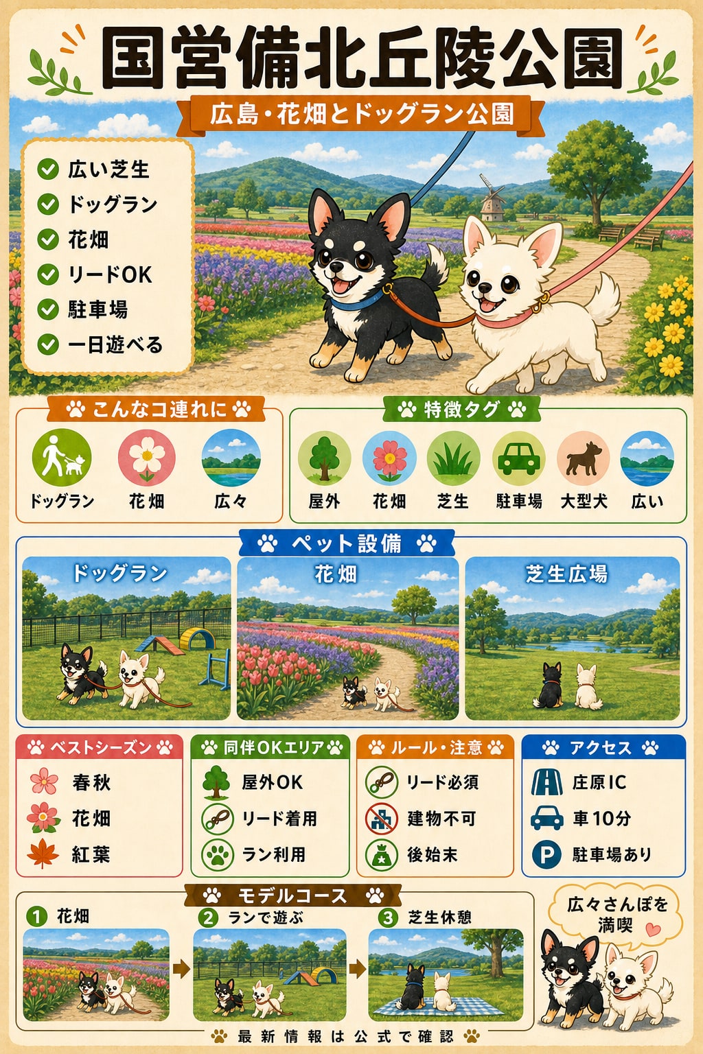 国営備北丘陵公園｜犬連れの要点まとめ（編集部作成）