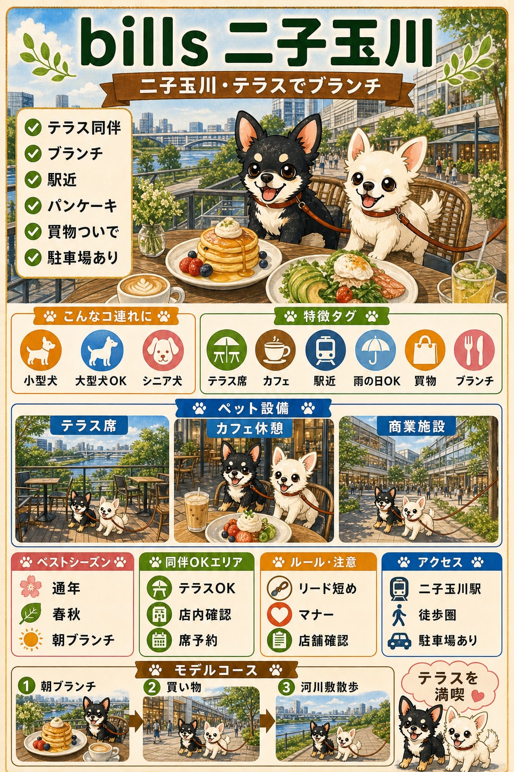 bills 二子玉川｜犬連れの要点まとめ（編集部作成）