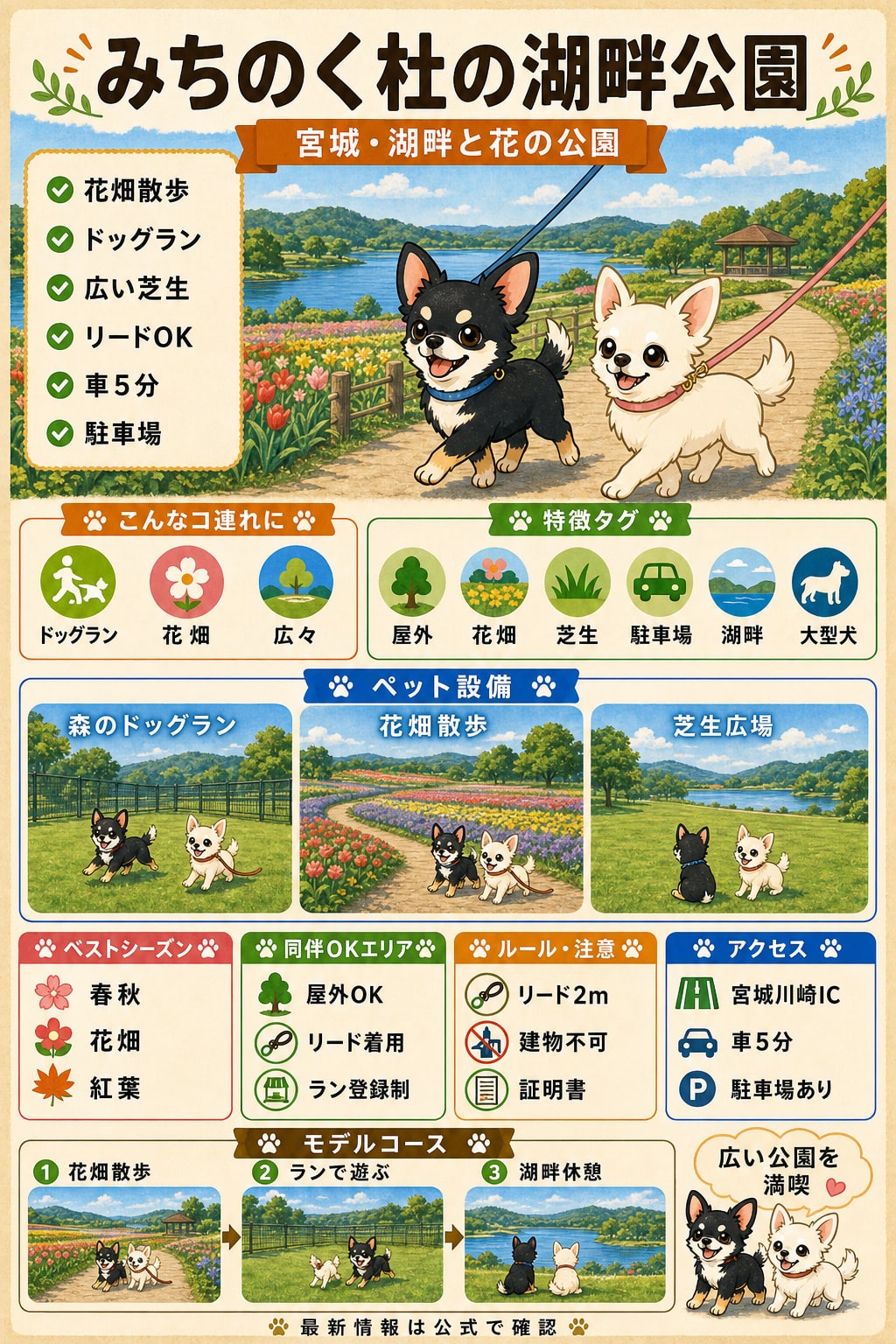 国営みちのく杜の湖畔公園｜犬連れの要点まとめ（編集部作成）