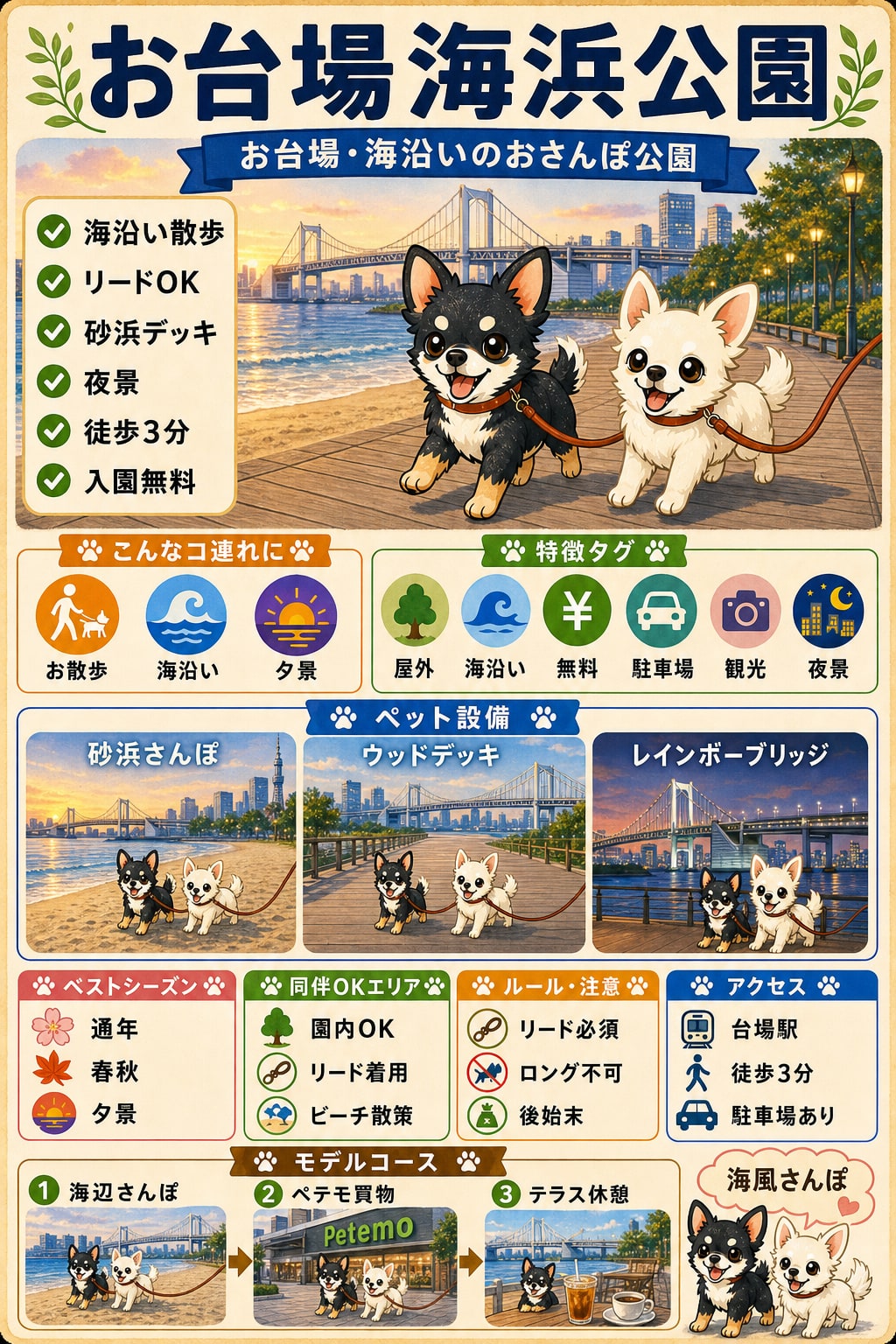 お台場海浜公園｜犬連れの要点まとめ（編集部作成）