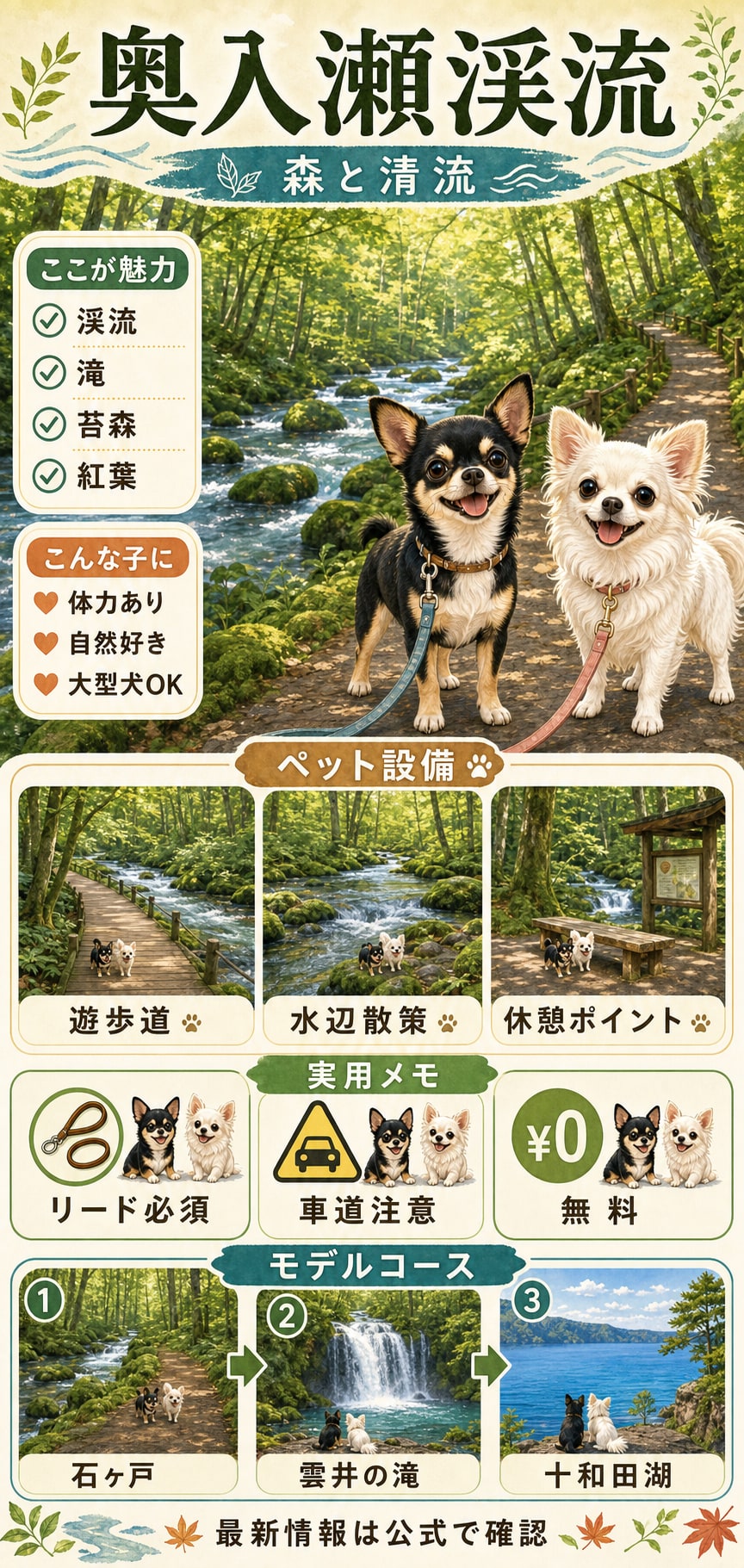 奥入瀬渓流｜犬連れの要点まとめ（編集部作成）