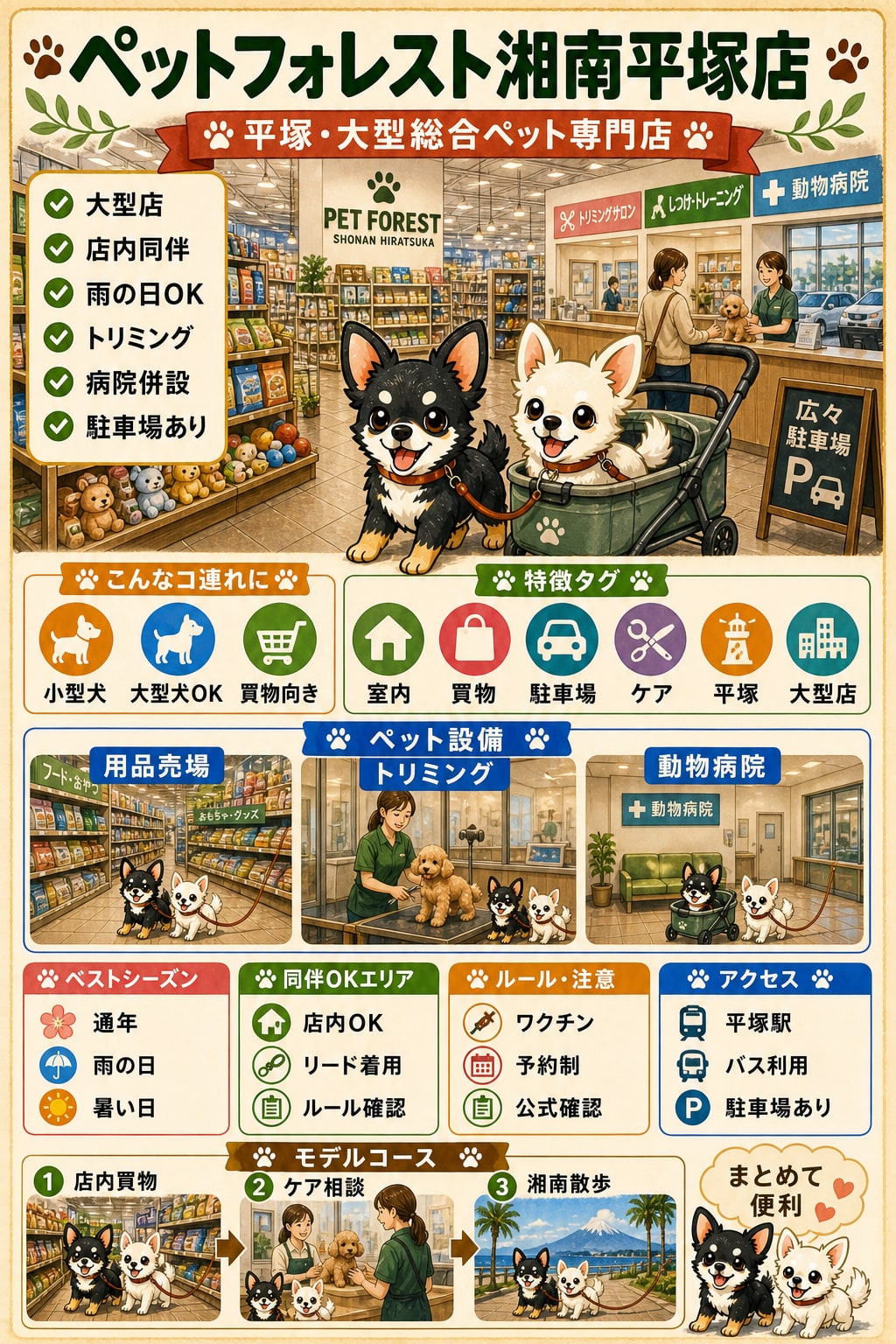 ペットフォレスト湘南平塚店｜犬連れの要点まとめ（編集部作成）