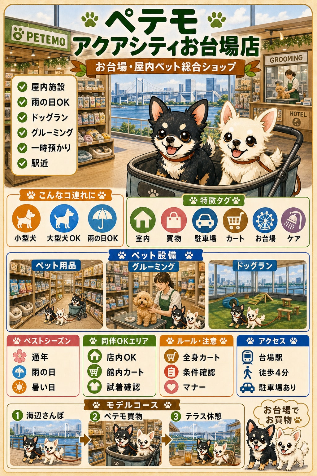 ペテモ アクアシティお台場店｜犬連れの要点まとめ（編集部作成）